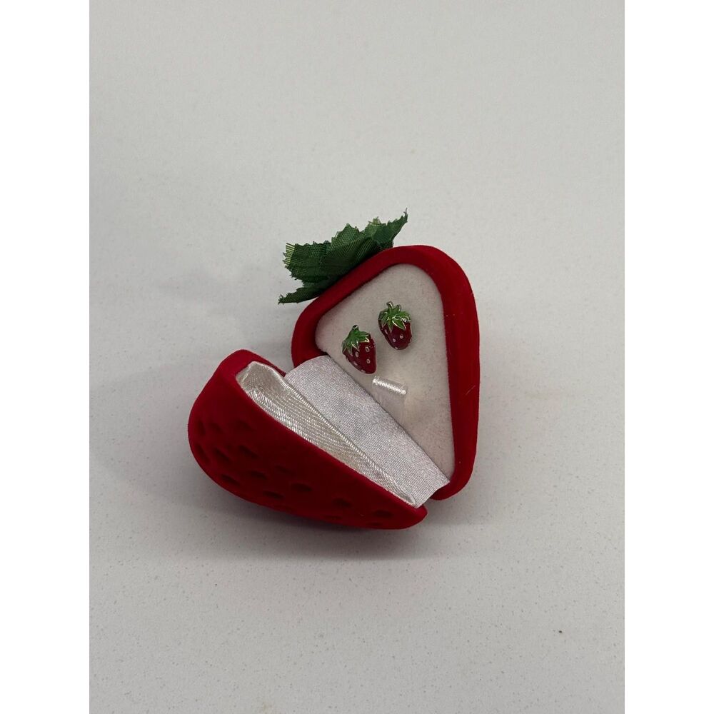 Vintage Strawberry Enamel Stud Earrings – New in Box